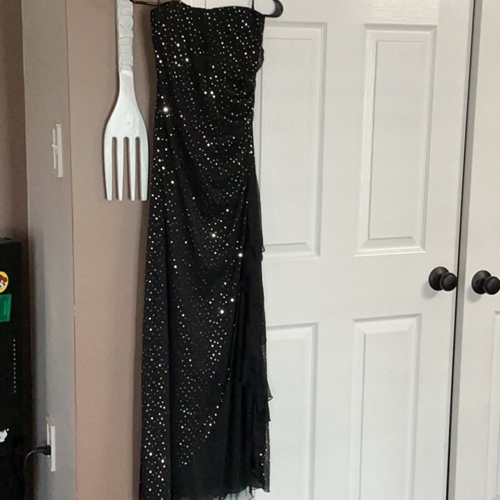 Black Strapless Sequin Gown y2k